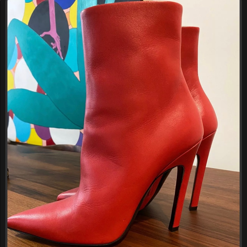 Rare Balenciaga Slash ankle Knife Red leather Boots 38.5